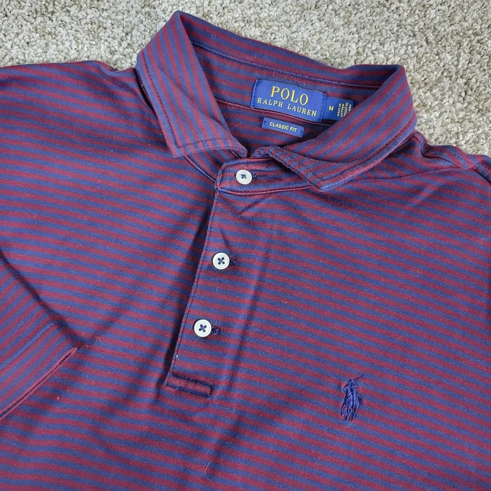 Polo‎ Ralph Lauren Classic Fit Mens Medium Red Blue Striped Stretch Knit SS